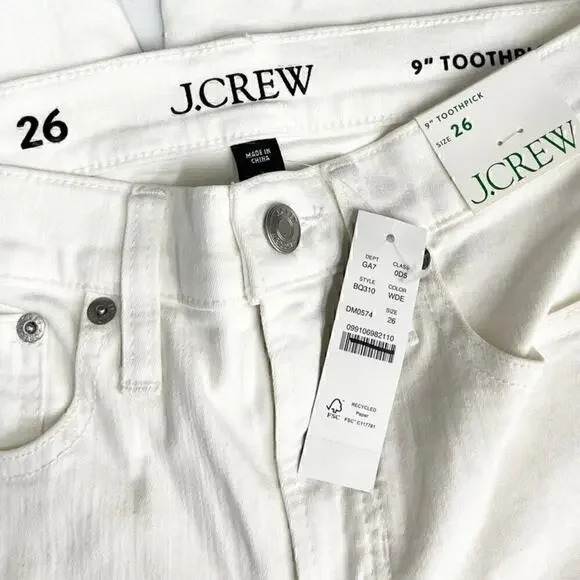 J.Crew 9" toothpick jean in white wash BQ310 size 26 NWT - Picture 7 of 8